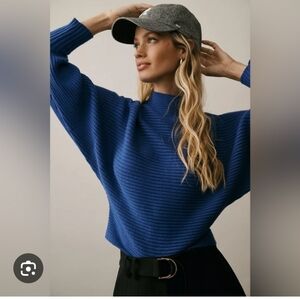 Anthropologie Royal Blue RibbedKendell  Mockneck Sweater Size XXS